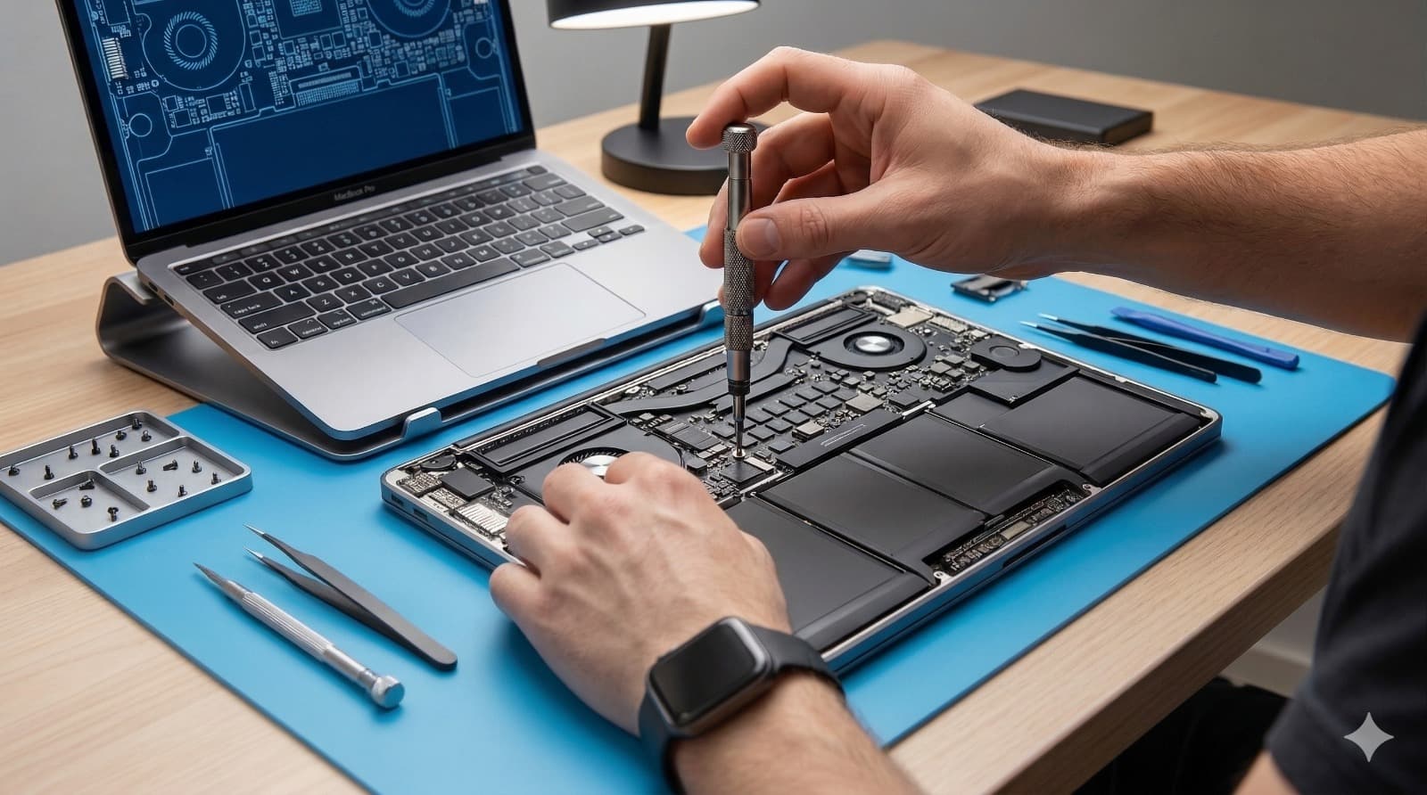 Laptop repair expert at work